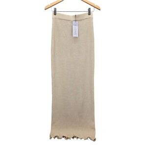 NWT Revolve SNDYS Beige Ribbed Knit Maxi Skirt Lettuce Hem Boho Size Medium